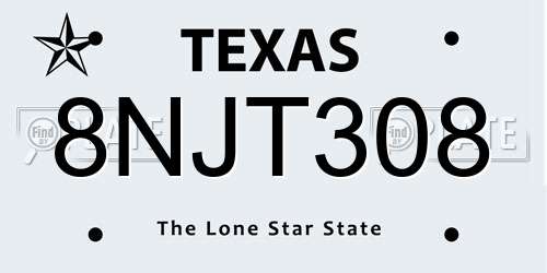 8NJT308 Texas License Plate