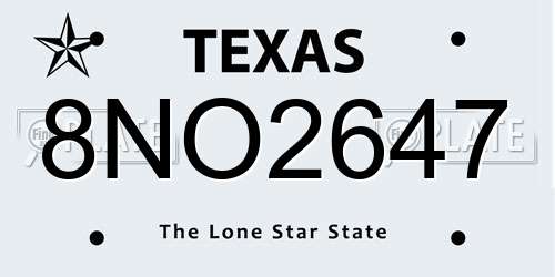 8NO2647 Texas License Plate