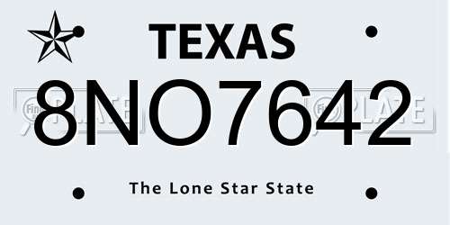 8NO7642 Texas License Plate