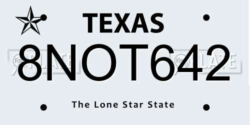 8NOT642 Texas License Plate