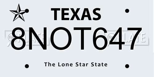 8NOT647 Texas License Plate