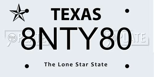 8NTY80 Texas License Plate