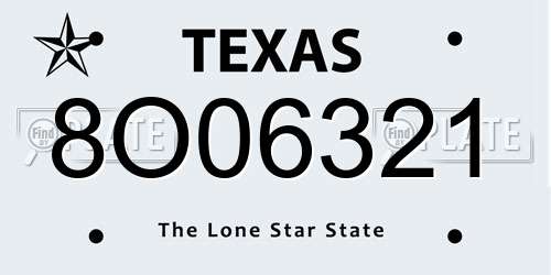 8O06321 Texas License Plate