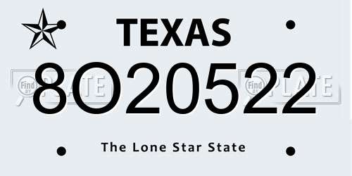 8O20522 Texas License Plate