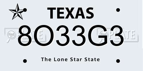 8O33G3 Texas License Plate