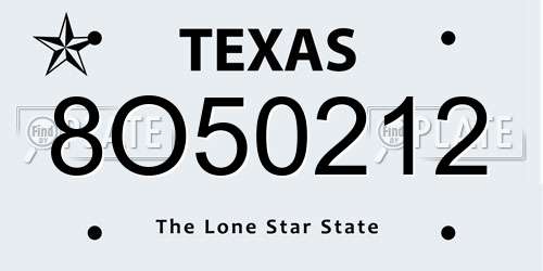8O50212 Texas License Plate