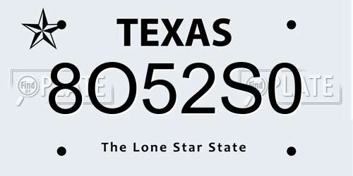 8O52S0 Texas License Plate