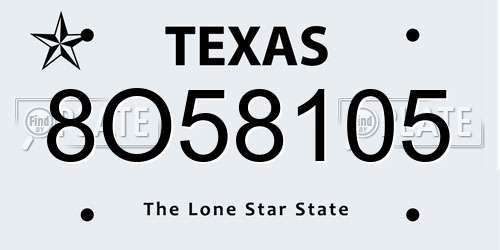8O58105 Texas License Plate