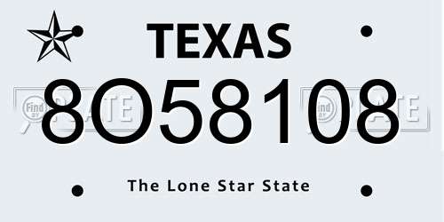 8O58108 Texas License Plate
