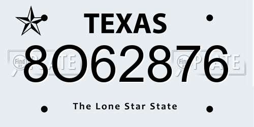 8O62876 Texas License Plate