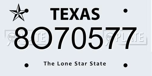 8O70577 Texas License Plate