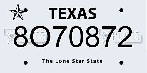 8O70872 Texas License Plate