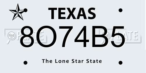 8O74B5 Texas License Plate
