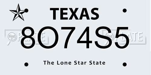 8O74S5 Texas License Plate