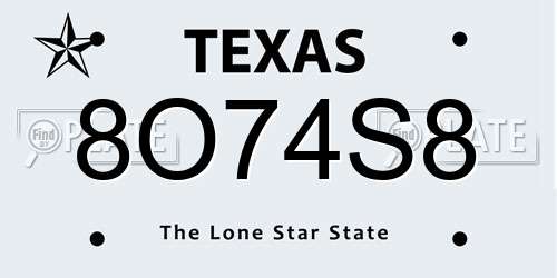 8O74S8 Texas License Plate