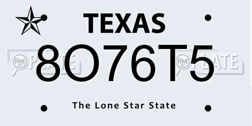 8O76T5 Texas License Plate