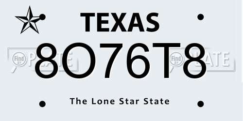 8O76T8 Texas License Plate