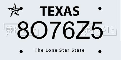 8O76Z5 Texas License Plate