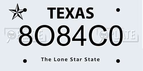 8O84C0 Texas License Plate