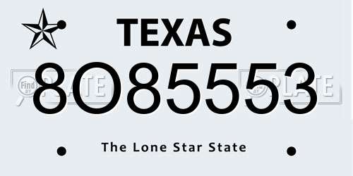 8O85553 Texas License Plate
