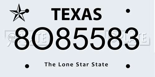 8O85583 Texas License Plate