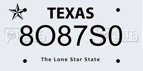 8O87S0 Texas License Plate
