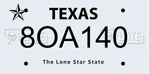 8OA140 Texas License Plate