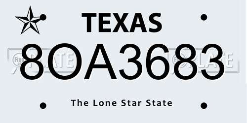 8OA3683 Texas License Plate