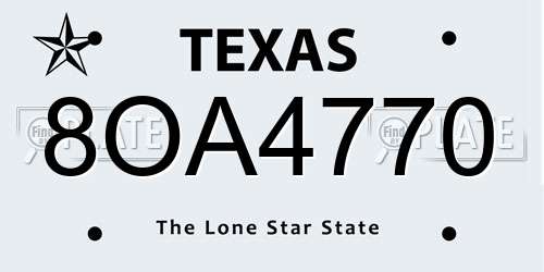 8OA4770 Texas License Plate