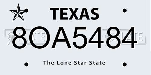 8OA5484 Texas License Plate