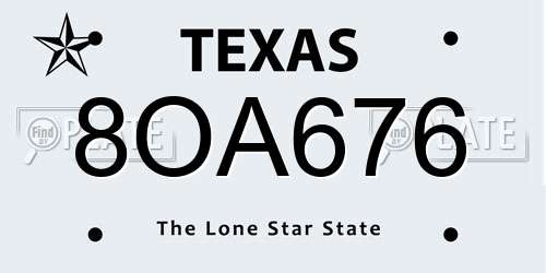 8OA676 Texas License Plate