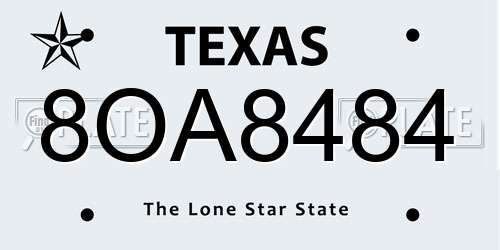 8OA8484 Texas License Plate