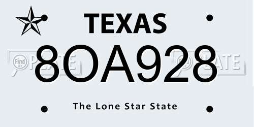 8OA928 Texas License Plate