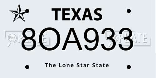 8OA933 Texas License Plate