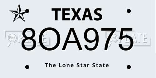 8OA975 Texas License Plate