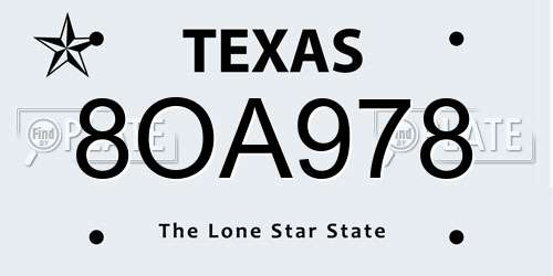8OA978 Texas License Plate