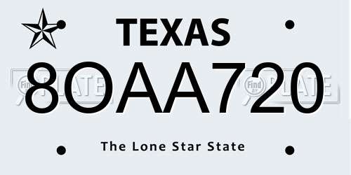 8OAA720 Texas License Plate