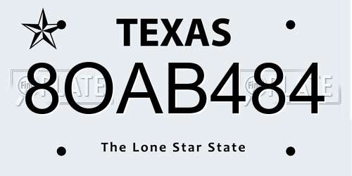 8OAB484 Texas License Plate