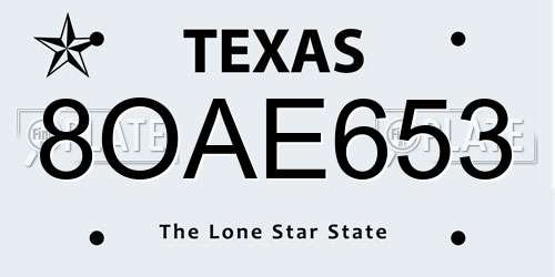 8OAE653 Texas License Plate