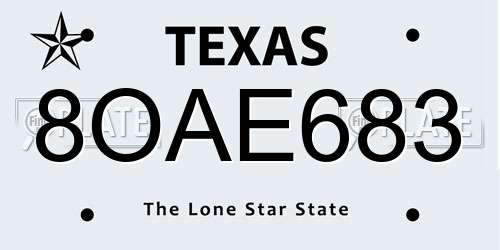 8OAE683 Texas License Plate