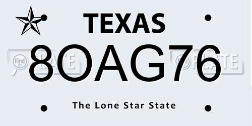 8OAG76 Texas License Plate