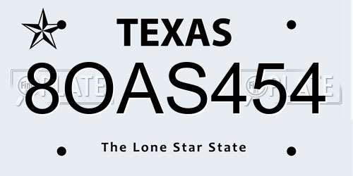 8OAS454 Texas License Plate