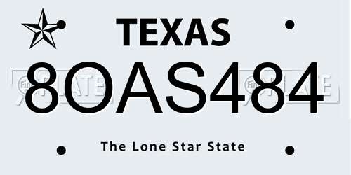 8OAS484 Texas License Plate
