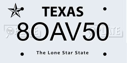 8OAV50 Texas License Plate