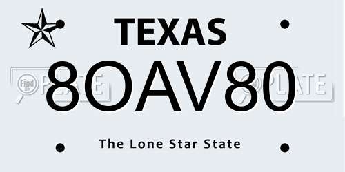 8OAV80 Texas License Plate