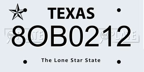 8OB0212 Texas License Plate