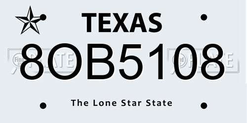 8OB5108 Texas License Plate