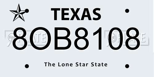 8OB8108 Texas License Plate