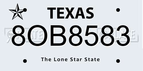 8OB8583 Texas License Plate