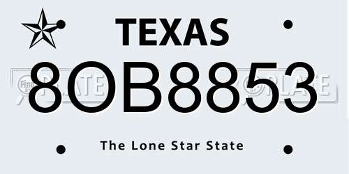 8OB8853 Texas License Plate